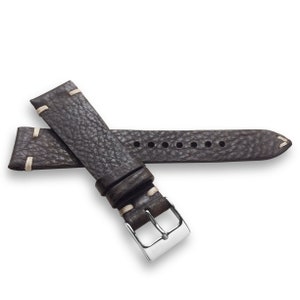 Dark Brown Vintage Italian Two-Side Stitch Naturally Textured Leather Watch Band Strap  18mm, 19mm, 20mm, 22mm  -  Quick Release Spring Bars