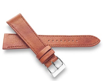 Light Brown Verona Leather Watch Strap With Match Stitch Natural Grain Slight Distressed 22mm, 20mm, 19mm, 18mm - Quick Release Spring Bars