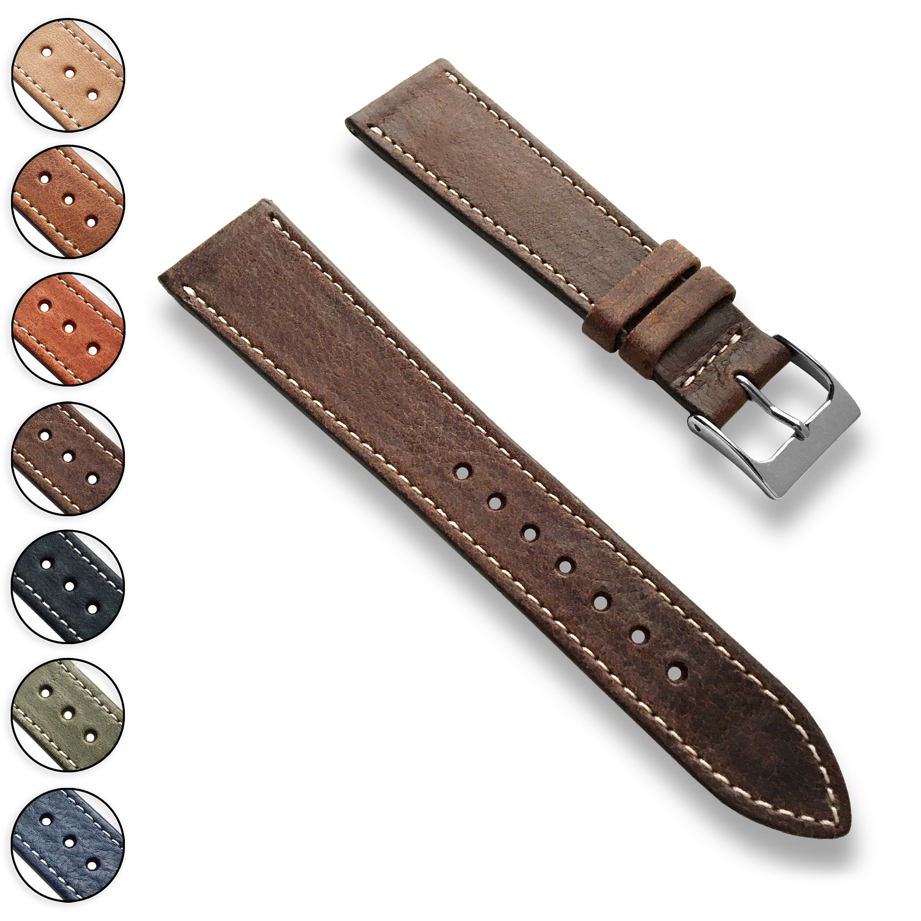 20mm Full Grain Vegetable Tanned Distressed Italian Leather Watch