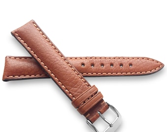 Light Brown Buffalo Leather Padded Watch Band With Matching Stitch