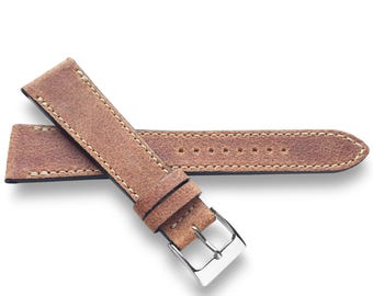 Mid Brown Distressed Italian Crazyhorse Leather Watch Band Strap Avaliable in 22mm, 20mm, 19mm ,18mm