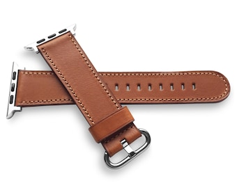 Light Brown Novonappa French Calfskin Handmade Watch Strap With Matching Stitching for Apple Watch Series 3 4 5 6 7 8 SE Ultra