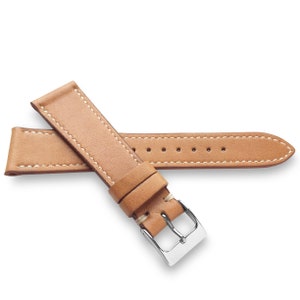Smooth Tan Hand Stitched French Calf Leather Watch Band Strap Made in USA avaliable in 20mm 19mm 18mm
