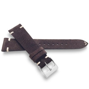 Dark Brown Suede Italian Two-Side Stitch Naturally Textured Leather Watch Band Strap 22mm, 20mm, 19mm, 18mm  -  Quick Release Spring Bars