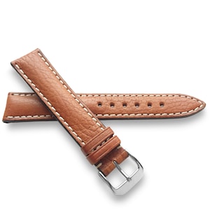 Light Brown Genuine Buffallo Leather Watch Band Strap Padded With White Stitch in 24mm, 22mm, 20mm, 29mm, 18mm