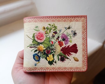 Real Leather Wallet featuring a Northern Netherlandish flower bouquet drawing, circa 1680