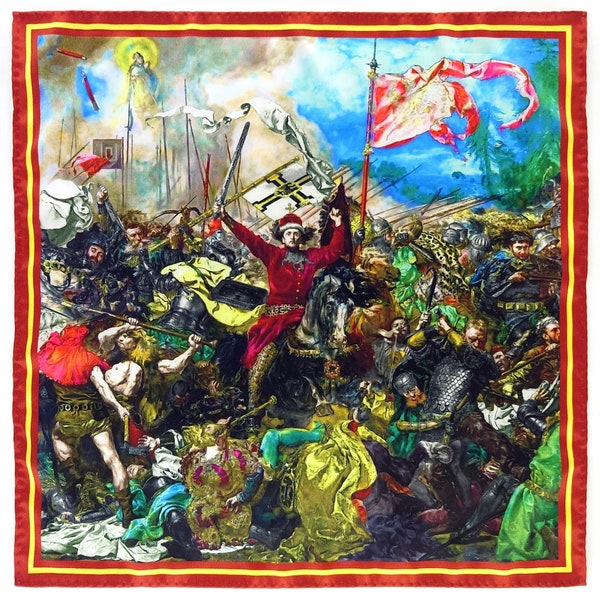 Multicolour Arthur Kerr Pocket Square Featuring a 19th Century Painting 'Bitwa pod Grunwaldem' or Battle of Grunwald by Jan Matejko