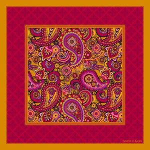 Multicolour Paisley and Damask  Silk Satin Pocket Square