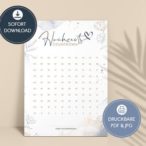 Emadele Wedding Countdown • Downloadable PDF • Wedding Countdown · Digital Template · Tick Off Calendar · 100 Days To The Wedding