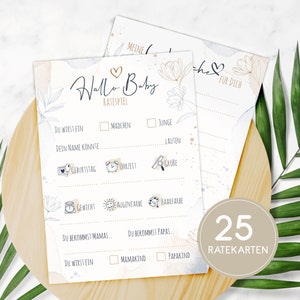 Emadele Babyparty Spiele • 25 Premium Karten • Babyshower Ratespiel für Mädchen und Jungen. Das perfekte Geschenk für Schwangere • Klimaneut