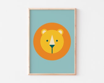 Lion Nursery Print  |  Safari Animal Print |  Children's Safari Print  |  Colourful Lion Print