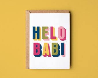 A6 Welsh New Baby Card | Helo Babi Card | Welsh Greeting Card