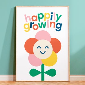 Happily Growing Children's Print Positive Nursery and Kid's Room Print Children's Room Art Colourful Kids' Art image 1