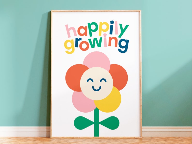 Happily Growing Children's Print Positive Nursery and Kid's Room Print Children's Room Art Colourful Kids' Art image 1