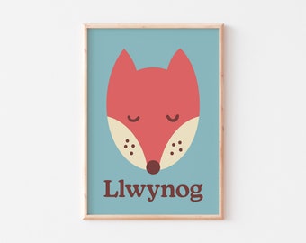 Welsh Fox Nursery Print  |  Fox Nursery Print  |  Llwynog Print  | Fox Print  |  Woodland Nursery Print  |  Welsh Nursery Print