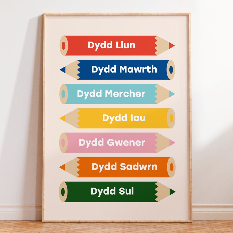 Welsh Days of the Week Print Welsh Educational Print Welsh Kid's Print Dyddiau'r Wythnos Educational Print Welsh Print image 1