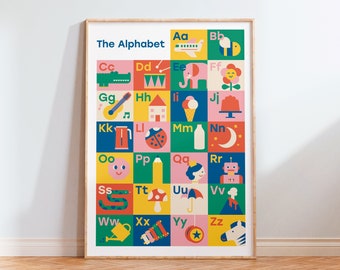 Children's Colourful Alphabet Print | Retro Alphabet Print | Alphabet Print | Colourful Nursery | Bold Alphabet Print