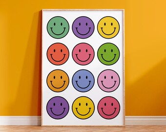 Smile Face Print | Colourful Print | Happy Wall Art | Groovy Wall Art | Colourful Kid's Room Prints | Cool kids room prints