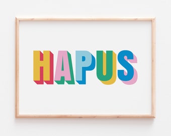 Hapus | Impression Hapus | Imprimés gallois | Art mural gallois | Impression de bonheur gallois | Impression typographique | Imprimés gallois colorés