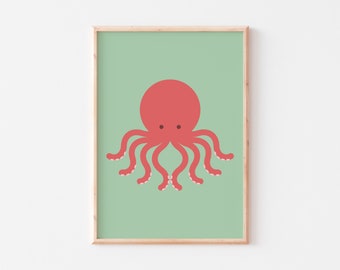 Octopus Nursery Print  |  Octopus Print  |  Under the Sea Print  |  Red Octopus  |  Under the Sea Nursery Print  |  Children's Octopus Print