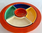 Complete ORIGINAL 1930 39 s Fiesta relish tray dish set. Fiesta red base and all original colored pieces. not pieced together. Rarely used.
