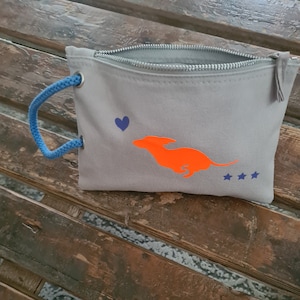 Kosmetiktasche, Accessoires Tasche, Dackel,  hellgrau neon orange 22x16 cm