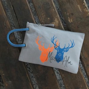 Rucksack Tasche Wandern, Kosmetiktasche zum Aufhängen, Hirsche, pink orange blau, 22x16 cm