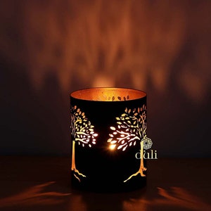Metal Tree of Life Tealight Holder, Diwali Home Decor, Metal Votive Candle Holder, Brass Vintage Unique Lantern, Antique Tealight Holder