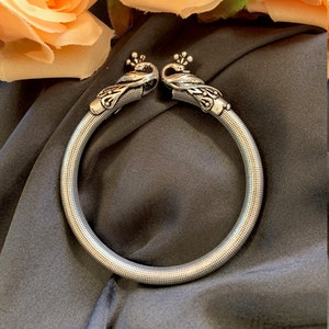 Peacock Design German Silver Oxidized Brass Silver bangle Round bracelet Indian Jewelry Gift For Her Antique Design Bangle Open Bangle