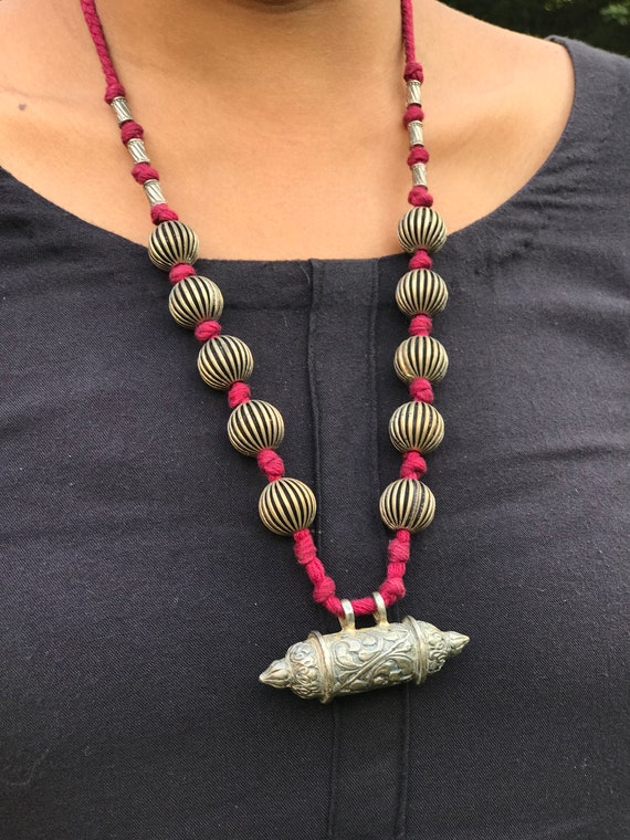 Vintage Design Amulet Pendant Necklace, Antique Silver Look Alike