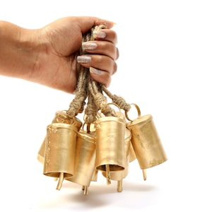 Rustic Iron Bells with rope, Harmony Bells, Wall hanging, Garden decor, Bells on Jute string, Vintage Bell, Christmas decoration, Pack of 10