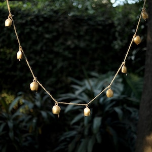 Rustic Recycled Windchime Bell Garland, Mantel Decoration, Home Decor, Holiday Decor, Bells on Rope, Handmade Indian Cow Bell wall hanging