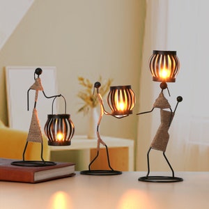 Metal and jute tea light holder African figurine Candle holder gifts for the home decor Mother and Child Tanzania Jute Tealight Holder