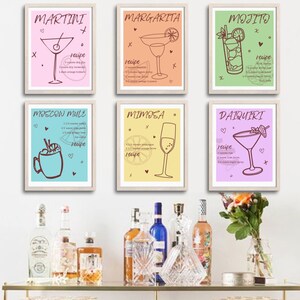 Bar Cart Art Prints, Set of 6 Prints to download
