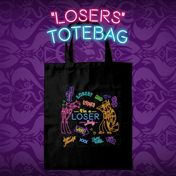 Hazbin Hotel - Angel Dust + Husk 'Loser' Totebag | 100% Cotton | Handtasche Tragetasche ECO-TEX