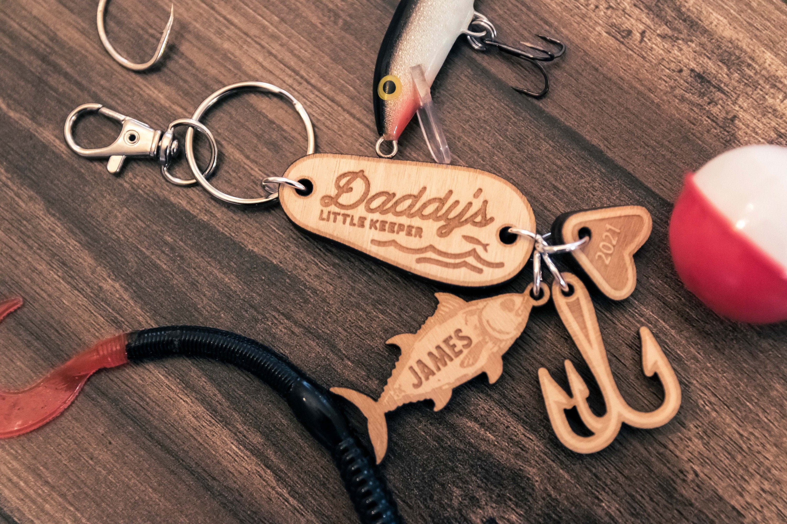 Custom Fathers Day Fishing Keychain Custom engraved wood Etsy