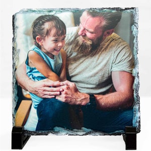 Personalized Rock Slate Plaque with Custom Photo/Text  (5.9&quot;x5.9&quot;, Square/Arch, comes with Stands). Sympathy Gift. Remembrance of Loved Ones