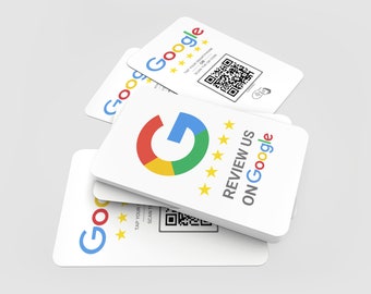 Plastic NFC Google Tap to Review Cards. NFC Contactless & QR Code Double Sided