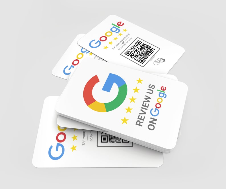 Plastic NFC Google Tap to Review Cards. NFC Contactless & QR Code Double Sided image 1