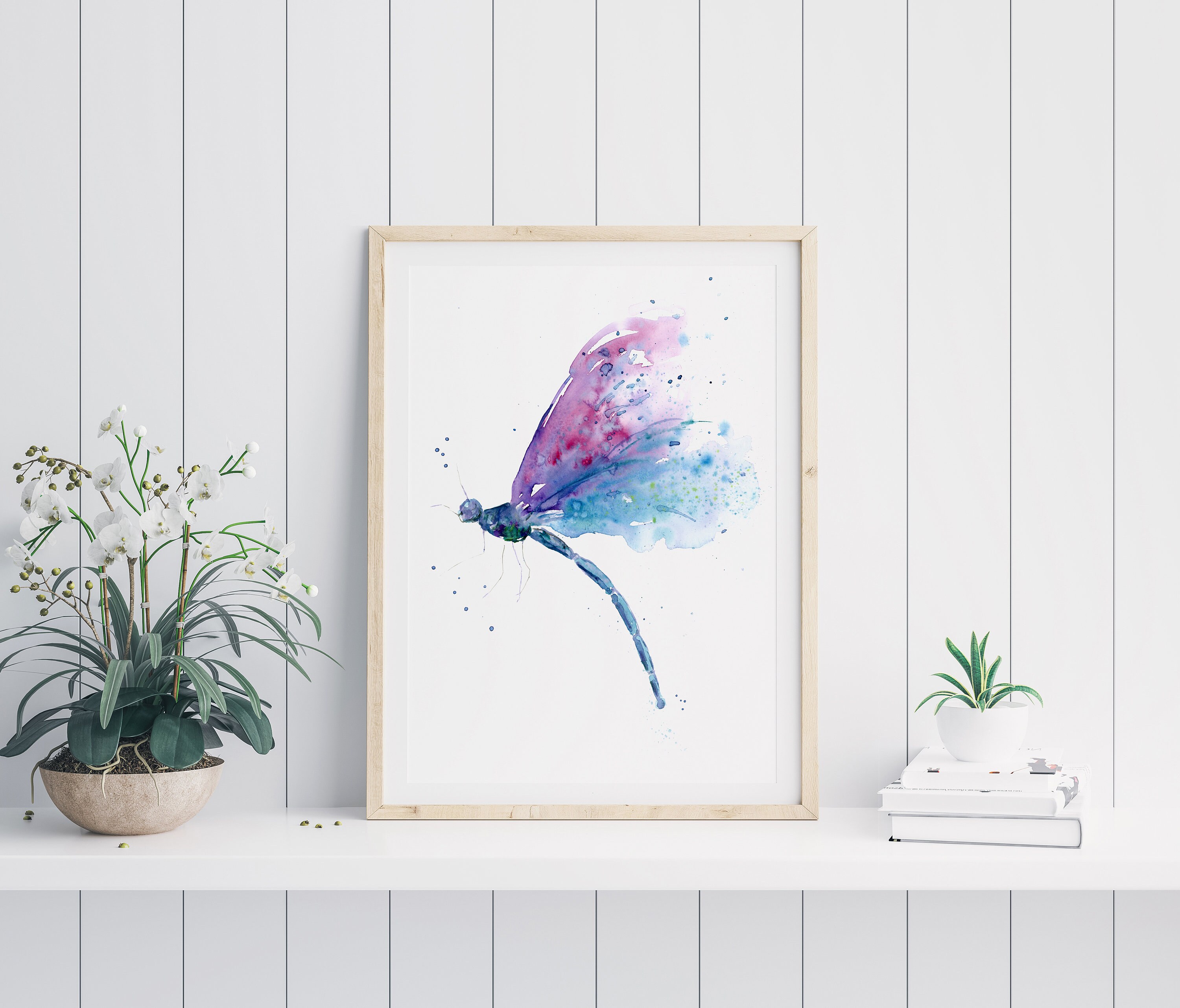 Dragonfly Watercolor Print, Printable Kids Bedroom Wall Art, Digital ...