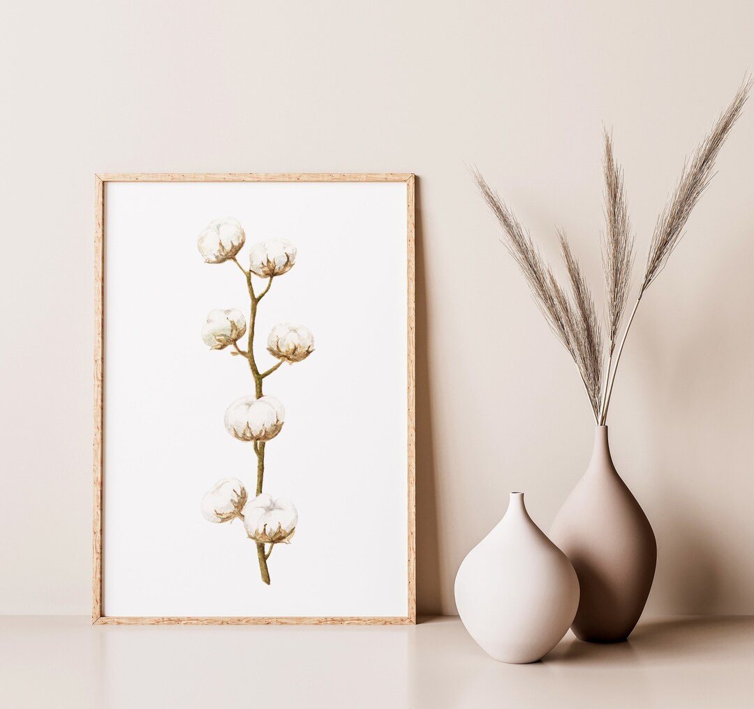 Watercolor Cotton Flower Art Print: Botanical Wall Decor (digital ...