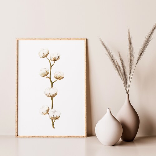 Watercolor Cotton Flower Art Print: Botanical Wall Decor (Digital Download)