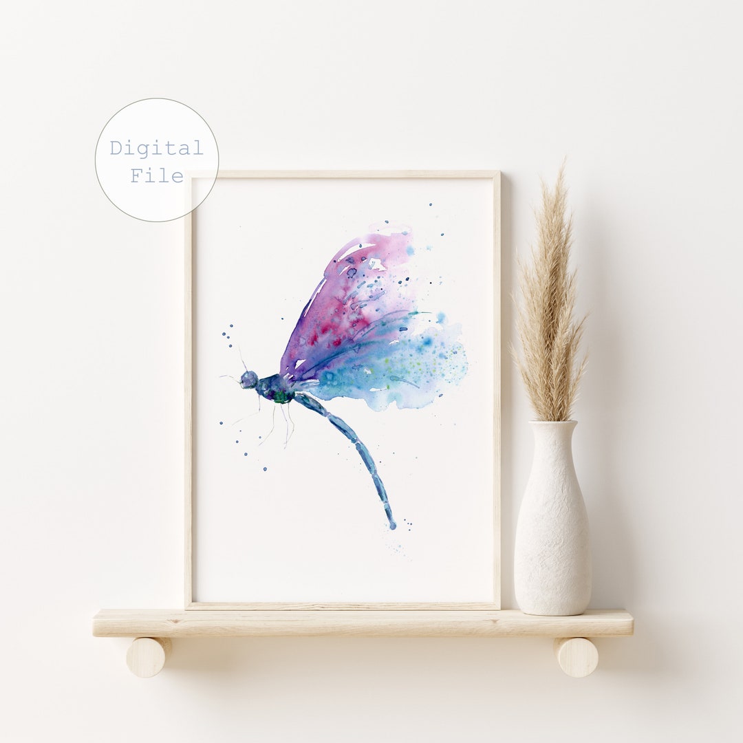 Dragonfly Watercolor Print, Printable Kids Bedroom Wall Art, Digital ...