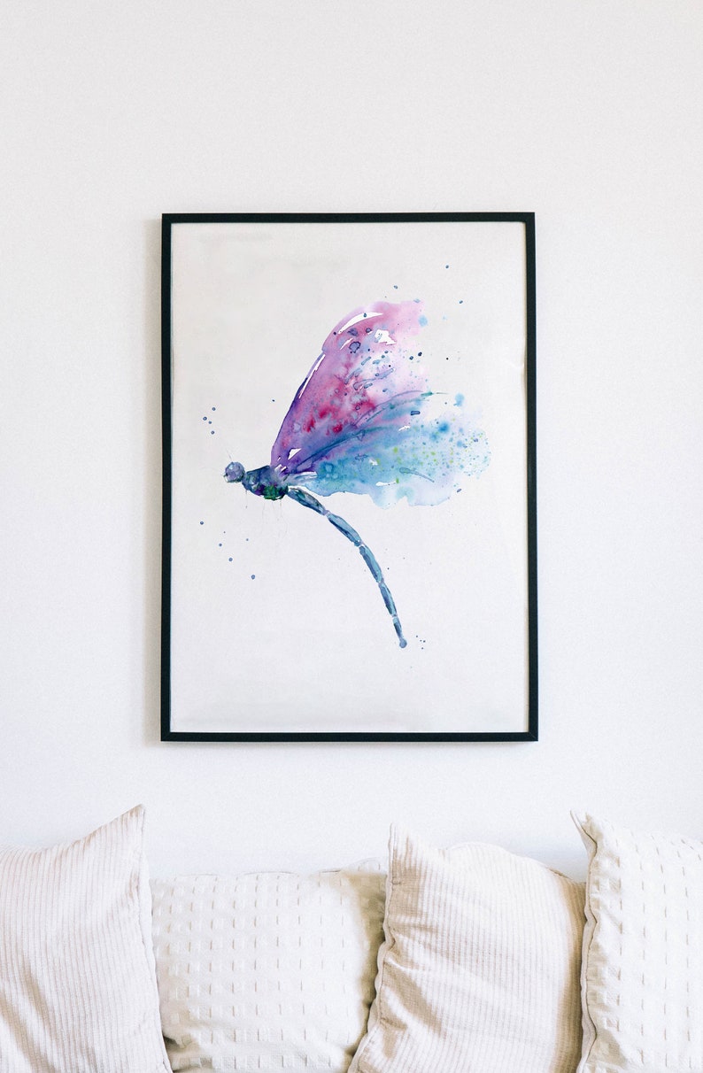 Dragonfly Watercolor Print, Printable Kids Bedroom Wall Art, Digital ...