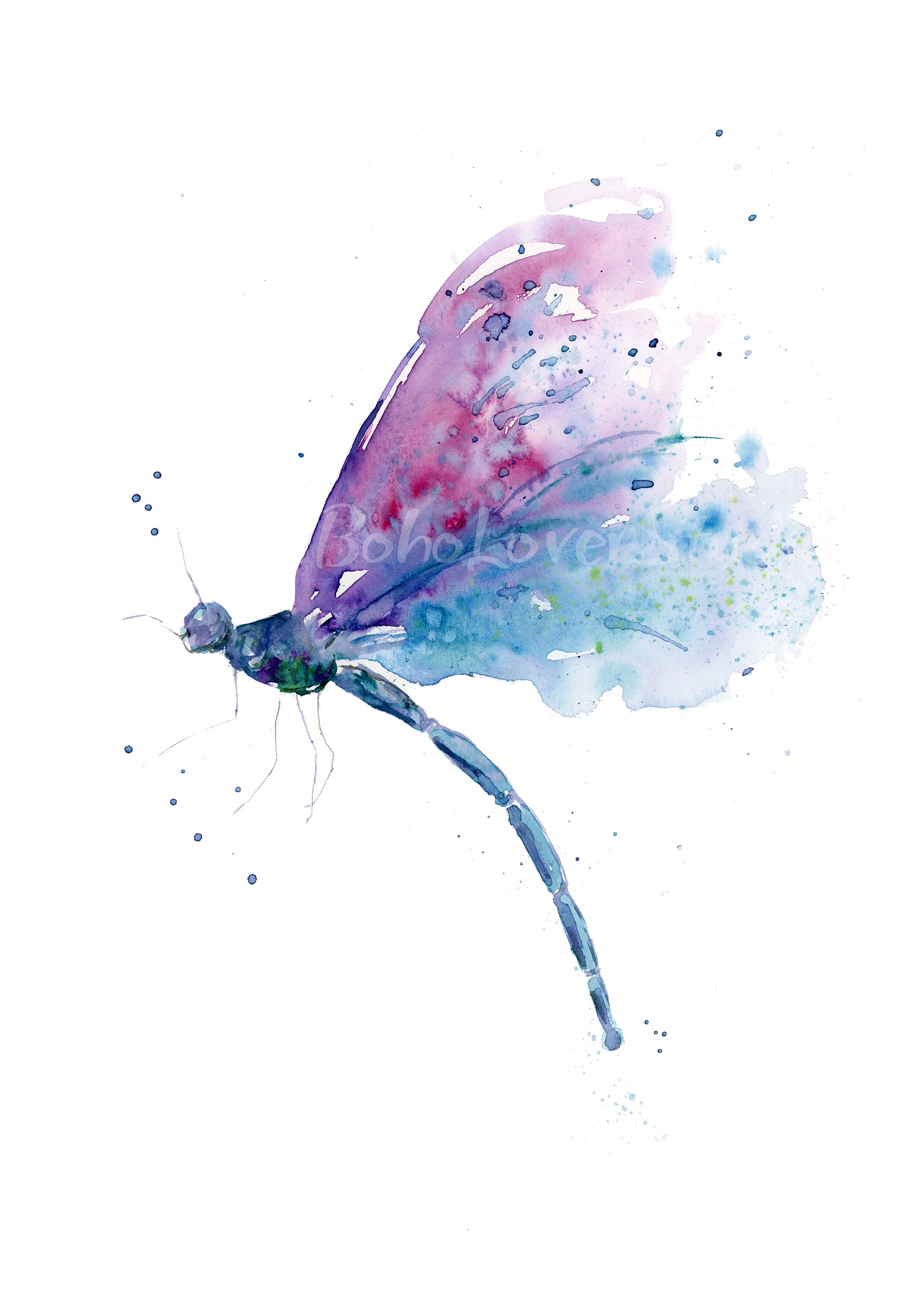 Dragonfly Watercolor Print, Printable Kids Bedroom Wall Art, Digital ...
