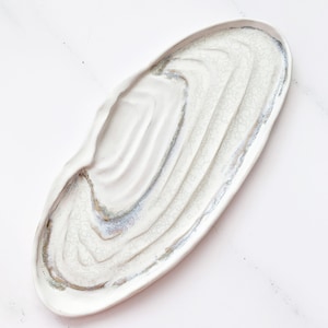 Handmade shell platter in matte and glossy glazed stoneware second, christmas gift, unique home decoration, boho, white home decor image 1