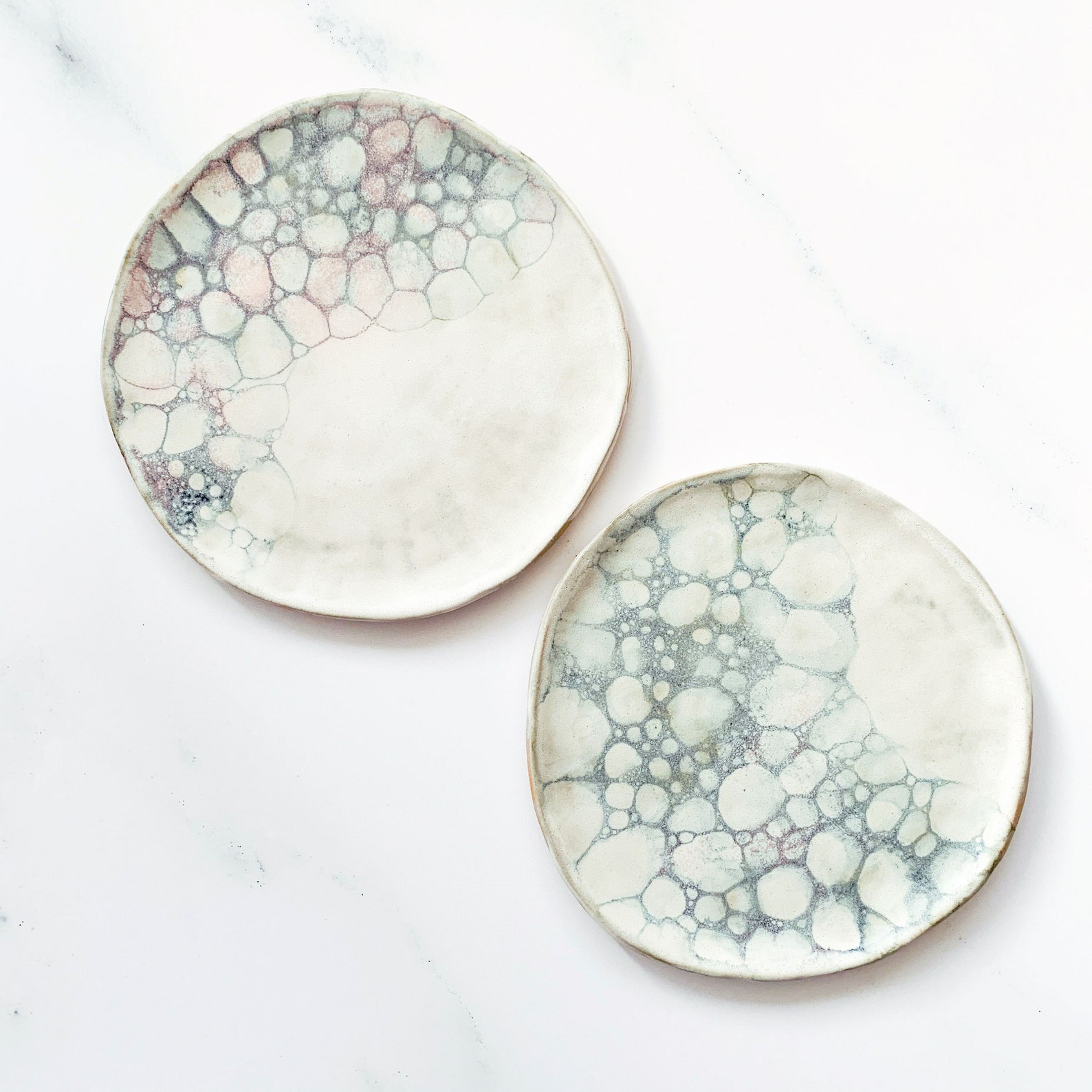 Set of 2 Dessert Plates in Matte Bubble Glazed Stoneware, Handmade ...