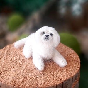 Needle felted MALTESE Dollhouse miniatures animals Miniature dog Needle felted animals Felt dog image 1