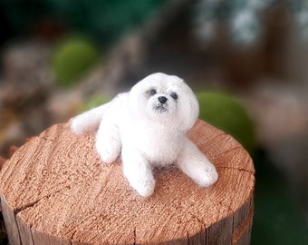 Needle felted MALTESE Dollhouse miniatures animals Miniature dog Needle felted animals Felt dog