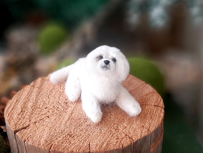 Needle felted MALTESE Dollhouse miniatures animals Miniature dog Needle felted animals Felt dog image 1